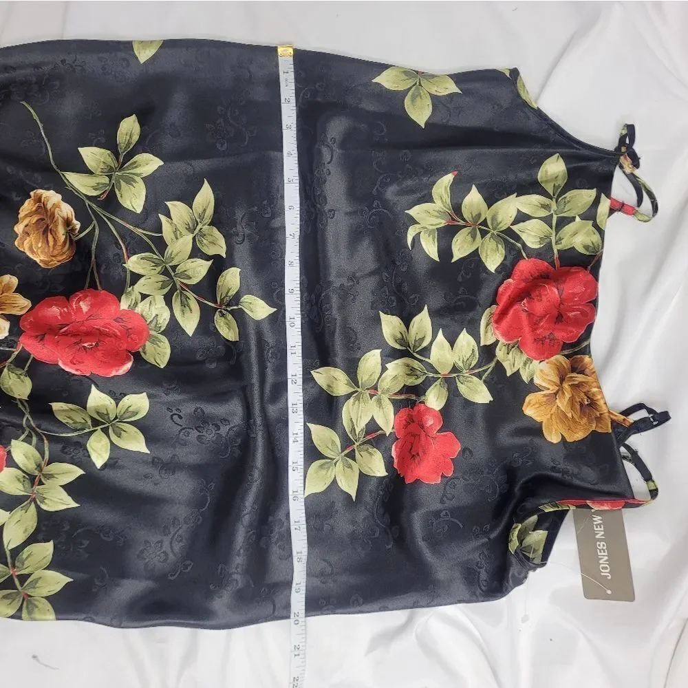 NEW VINTAGE 90s deadstock black dark floral‎ nightgown and robe M - Picture 8 of 11